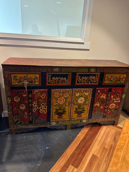 Tibetan 19th or Early 20th century Polychrome Handpainted Credenza