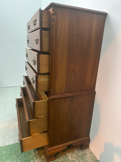 Vintage Statton Solid Cherry Chippendale Style 8 Dovetail Drawer Tall Chest #0947