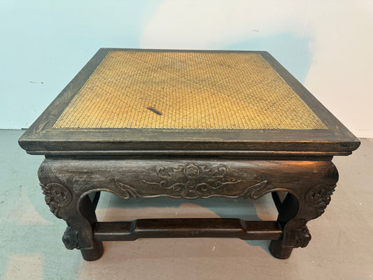 Antique Oriental Ornate Woven Rattan Top Table #1076
