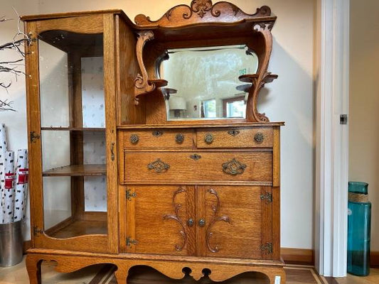 Antique Honey Oak Side By Side China Buffet #0788