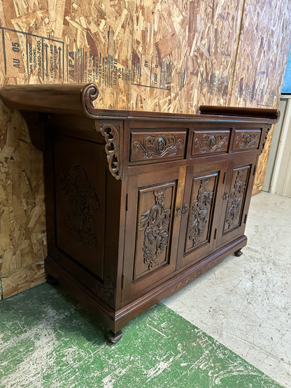 Antique Alter Cabinet/ Buffet With Dragon Accents #0826