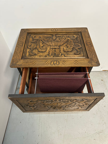 Antique Ornately Carved Filing Cabinet #0815