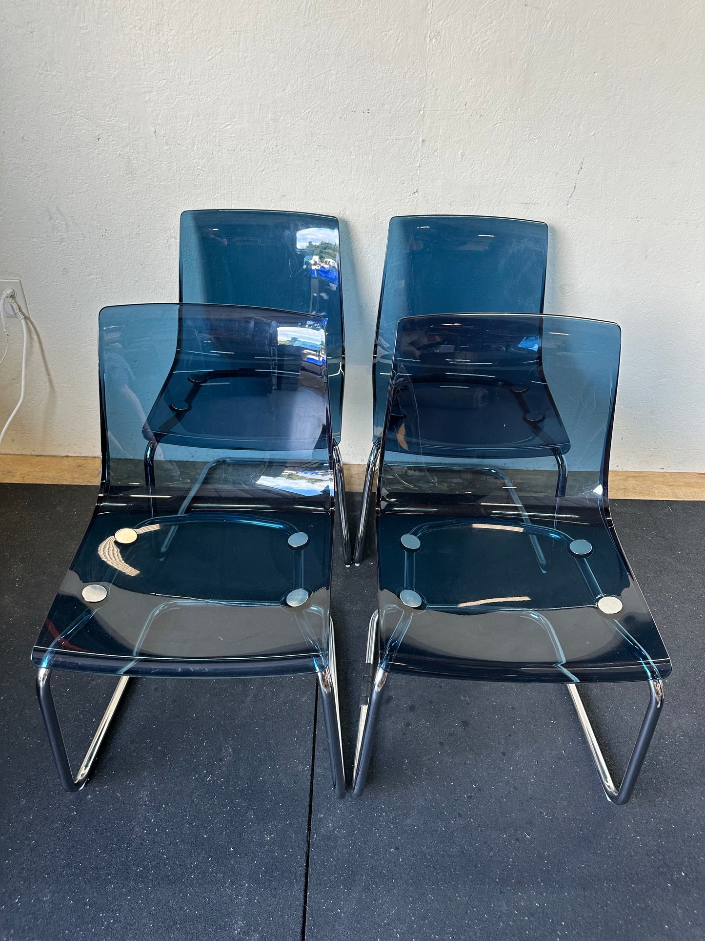 IKEA Tobias Blue Acrylic and Metal Chairs Set of 4 #0620