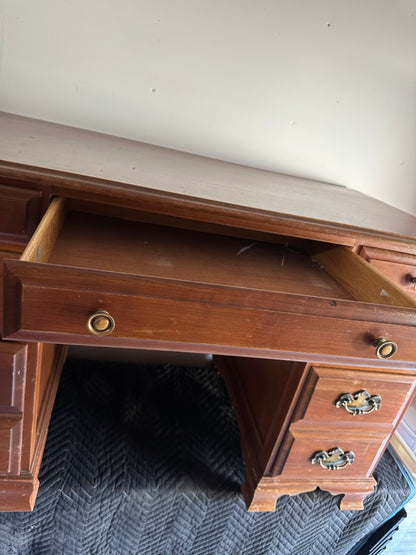 Vintage Kneehole Chippendale Style Writing Desk Dovetail Drawers