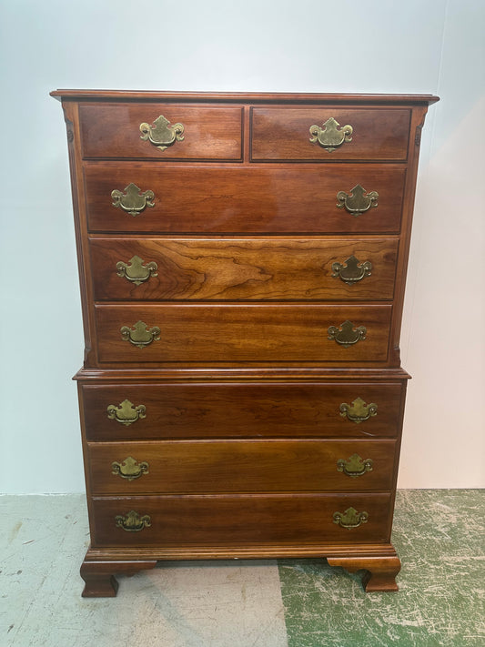Vintage Statton Solid Cherry Chippendale Style 8 Dovetail Drawer Tall Chest #0947
