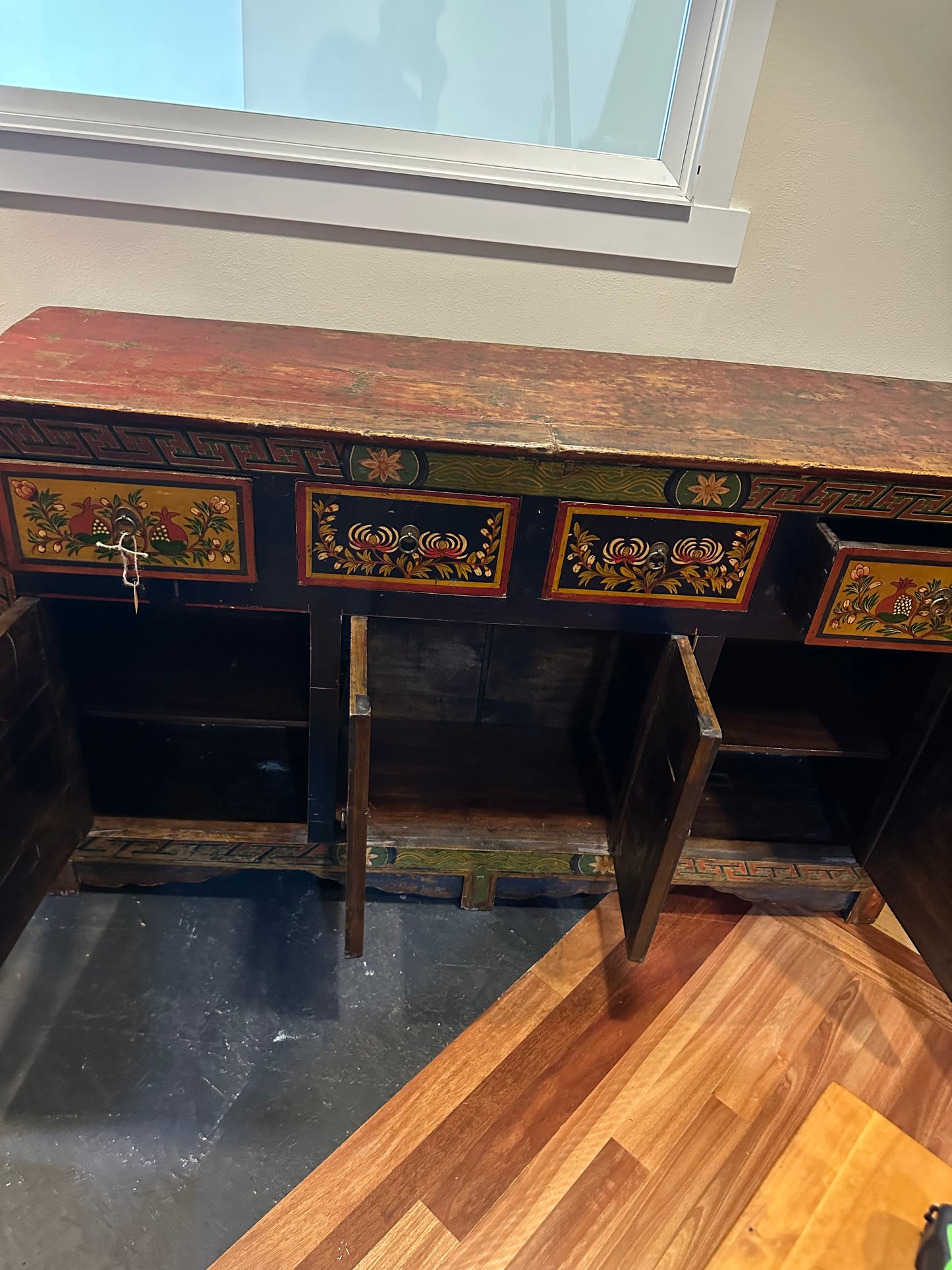 Tibetan 19th or Early 20th century Polychrome Handpainted Credenza