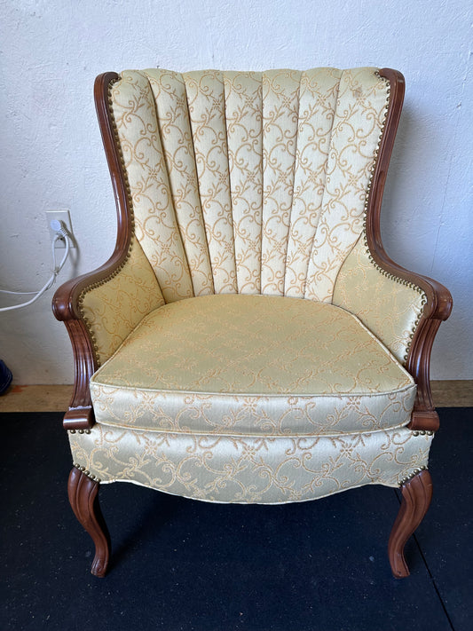 Late 19th Century Antique Carved Wood Stuffed Wing Back Chair #0530