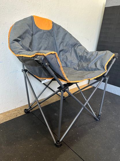 Oversized Padded Moon Round Saucer Sofa Chair, Portable Folding Camping Chair, with Removable Footrest, Carry Bag - Orange #0689