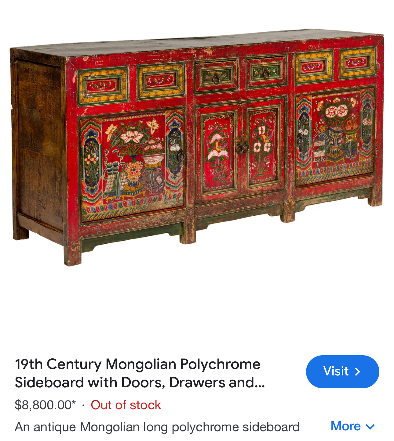 Tibetan 19th or Early 20th century Polychrome Handpainted Credenza