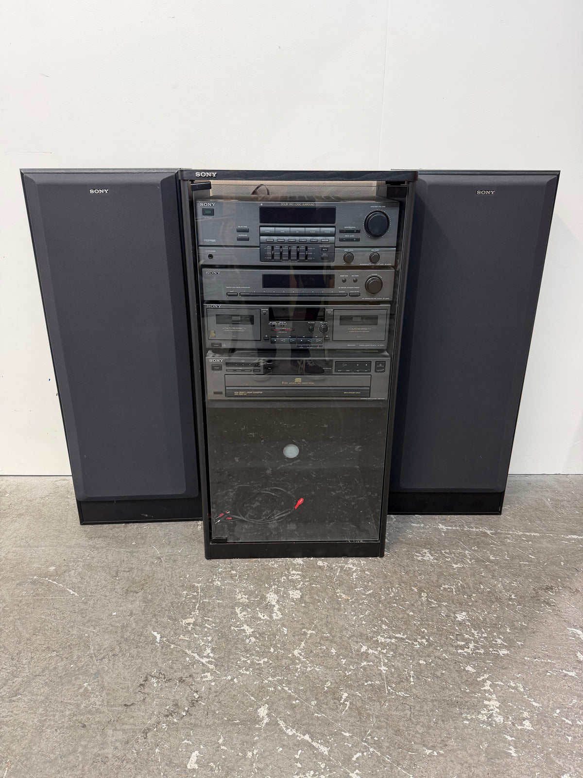 Sony Stereo System with Glass Audio Rack and Speakers #2557