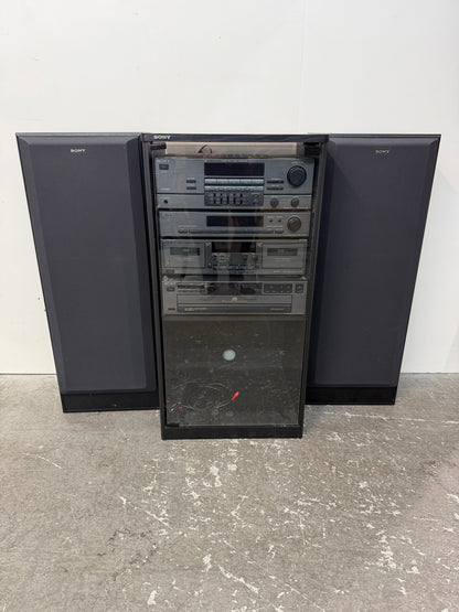 Sony Stereo System with Glass Audio Rack and Speakers #2557