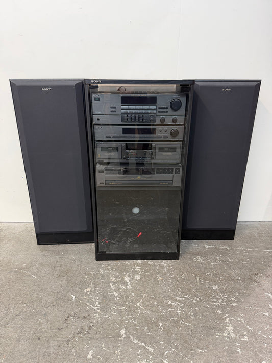 Sony Stereo System with Glass Audio Rack and Speakers #2557