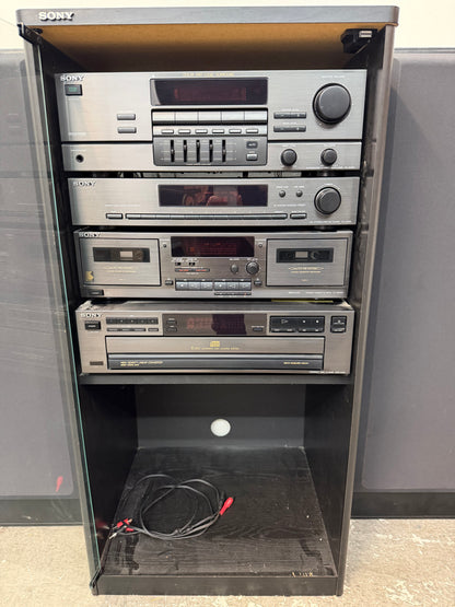 Sony Stereo System with Glass Audio Rack and Speakers #2557