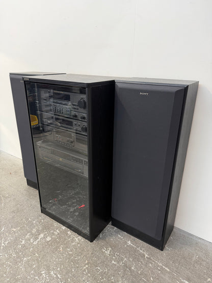 Sony Stereo System with Glass Audio Rack and Speakers #2557