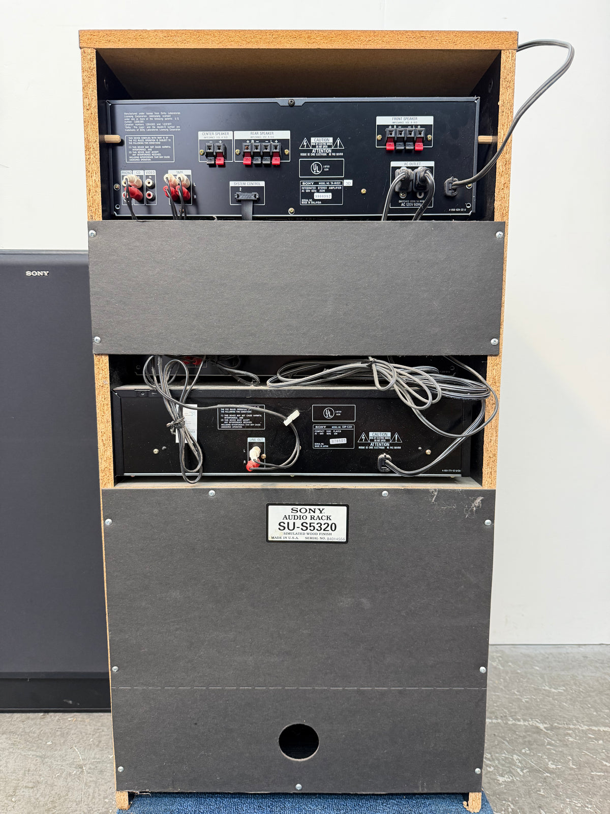 Sony Stereo System with Glass Audio Rack and Speakers #2557
