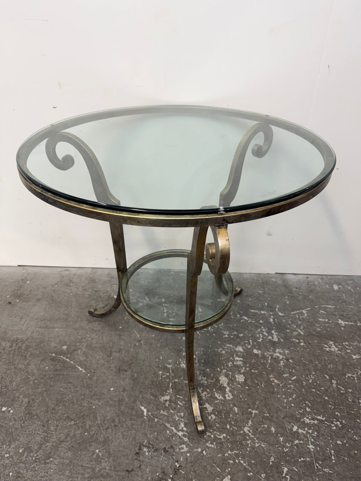 Glass and Scrolled Metal Coffee Table and Side Table Set #2559