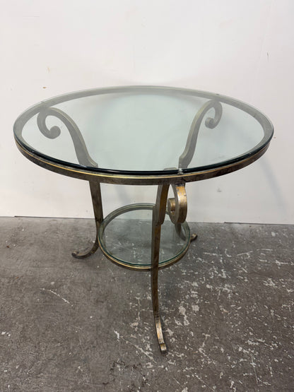Glass and Scrolled Metal Coffee Table and Side Table Set #2559