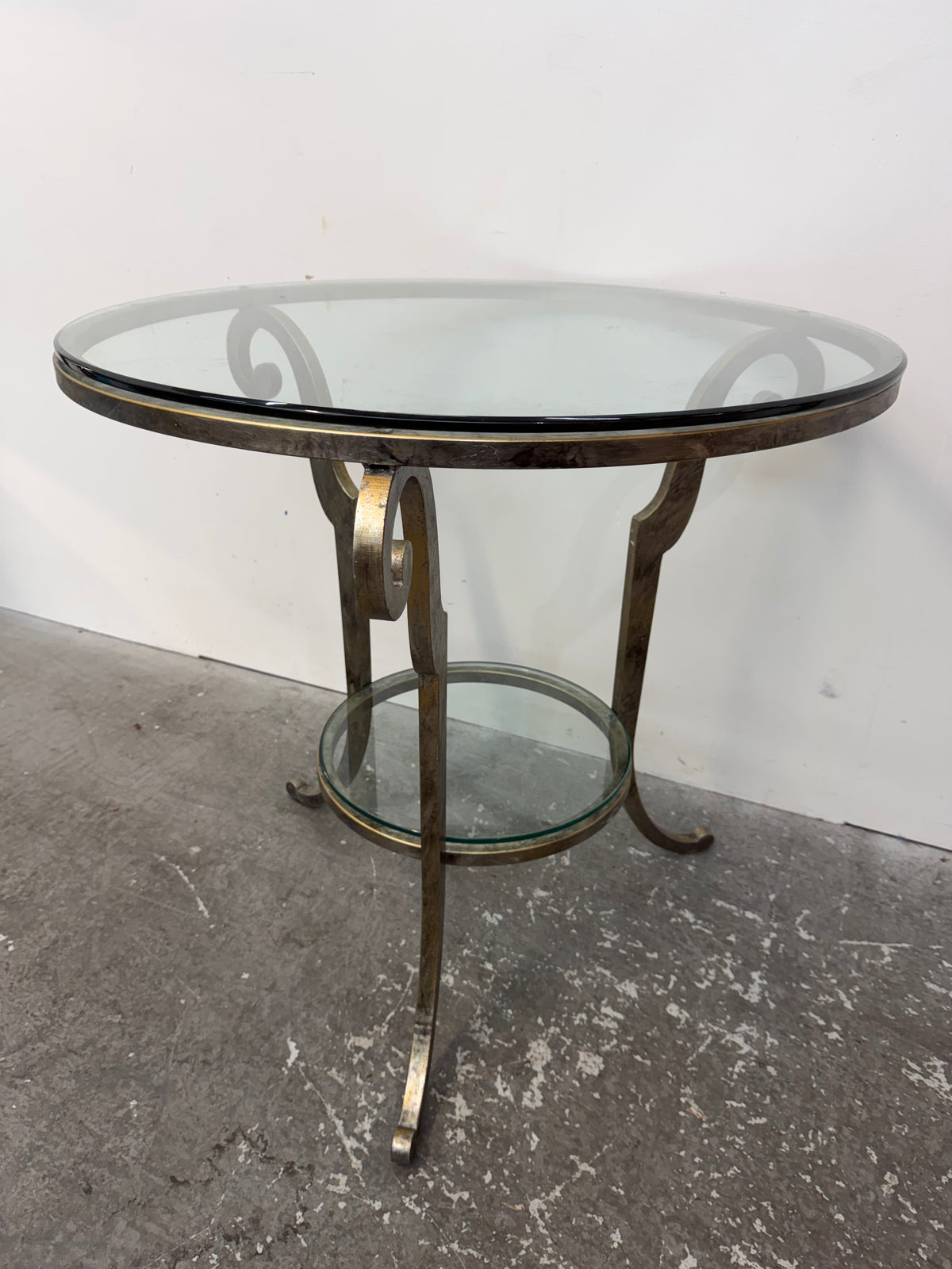 Glass and Scrolled Metal Coffee Table and Side Table Set #2559