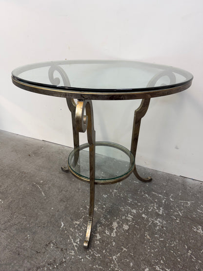 Glass and Scrolled Metal Coffee Table and Side Table Set #2559