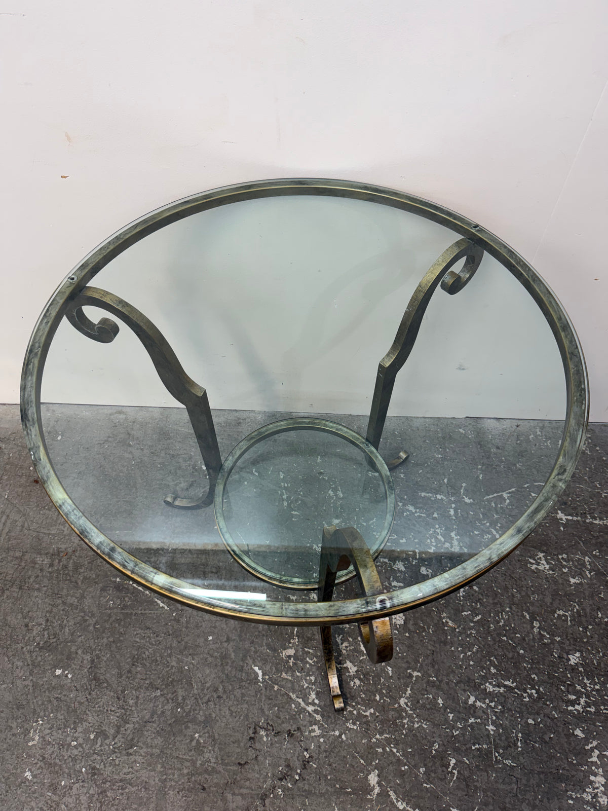 Glass and Scrolled Metal Coffee Table and Side Table Set #2559
