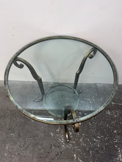 Glass and Scrolled Metal Coffee Table and Side Table Set #2559