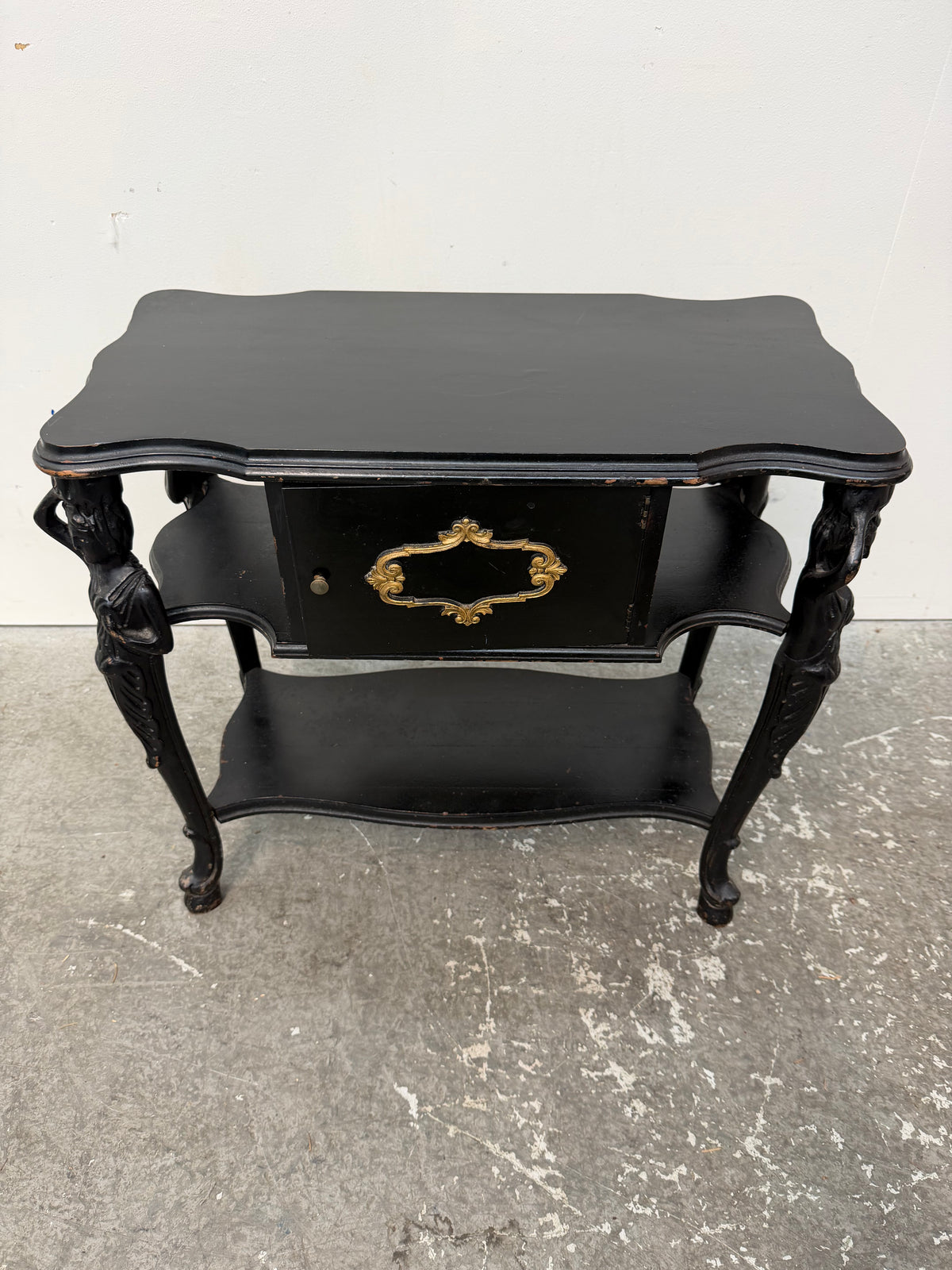 Antique Black Caryatid Smoking Stand Side Table #2560