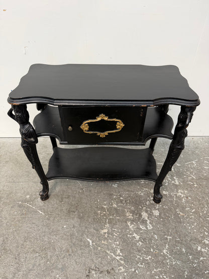 Antique Black Caryatid Smoking Stand Side Table #2560