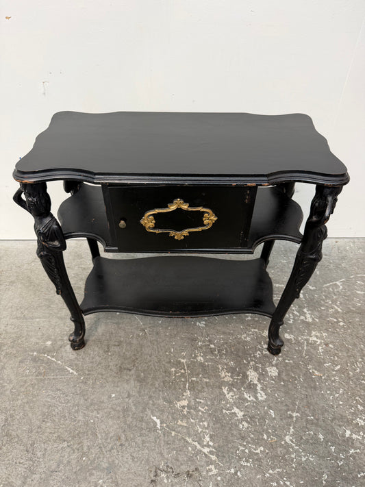 Antique Black Caryatid Smoking Stand Side Table #2560