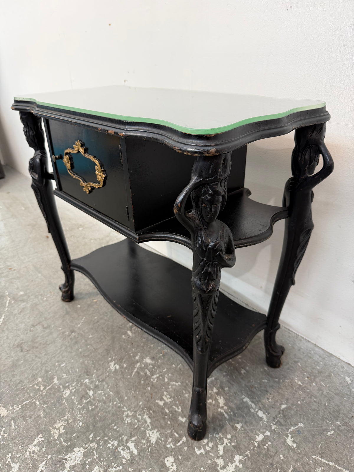 Antique Black Caryatid Smoking Stand Side Table #2560