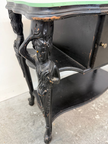 Antique Black Caryatid Smoking Stand Side Table #2560