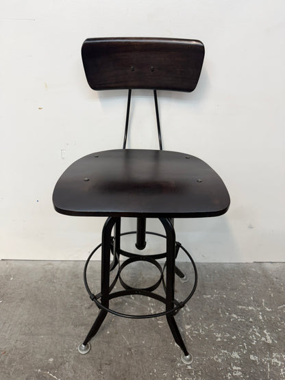 Restoration Hardware Industrial Toledo-Style Adjustable Wood Bar Stool with Back #2567