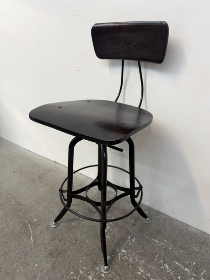 Restoration Hardware Industrial Toledo-Style Adjustable Wood Bar Stool with Back #2567