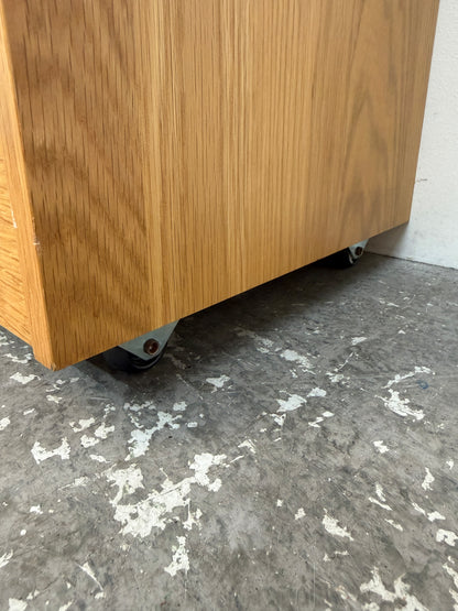 Oak Rolling 3-Drawer File Cabinet with Glass Top #2568