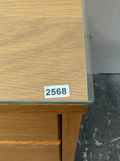Oak Rolling 3-Drawer File Cabinet with Glass Top #2568