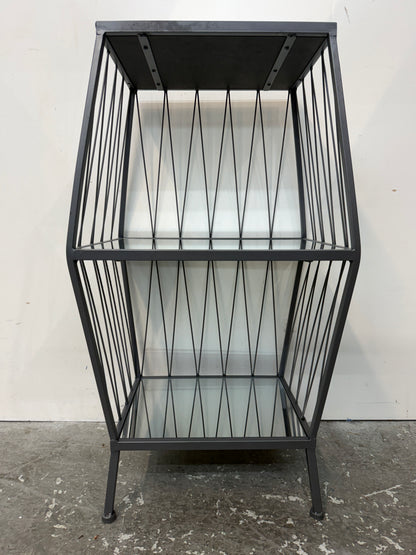 Gray Metal Geometric Wire Accent Table with Mirrored Shelves #2570