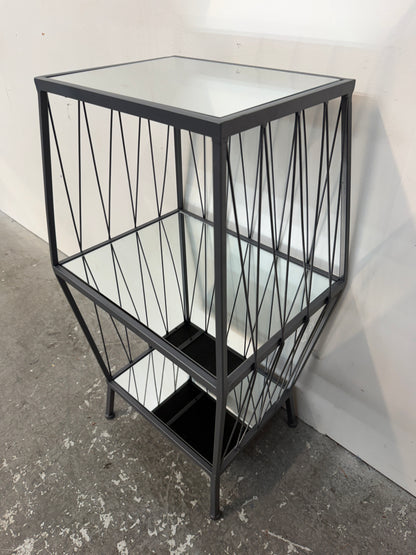 Gray Metal Geometric Wire Accent Table with Mirrored Shelves #2570