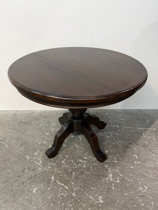 Dark Wood Round Pedestal Table with Four-Leg Base #2573