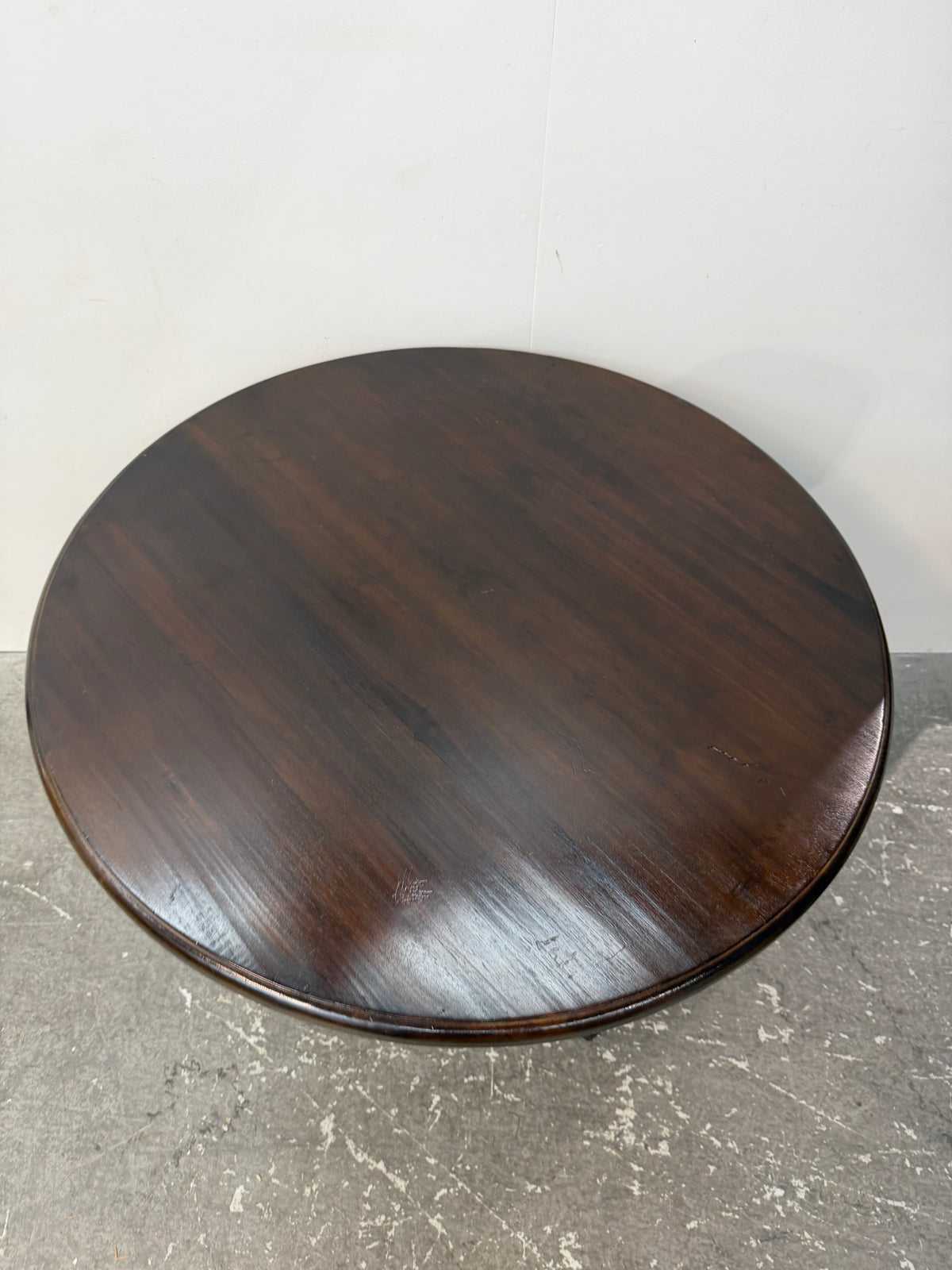 Dark Wood Round Pedestal Table with Four-Leg Base #2573