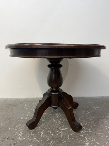 Dark Wood Round Pedestal Table with Four-Leg Base #2573