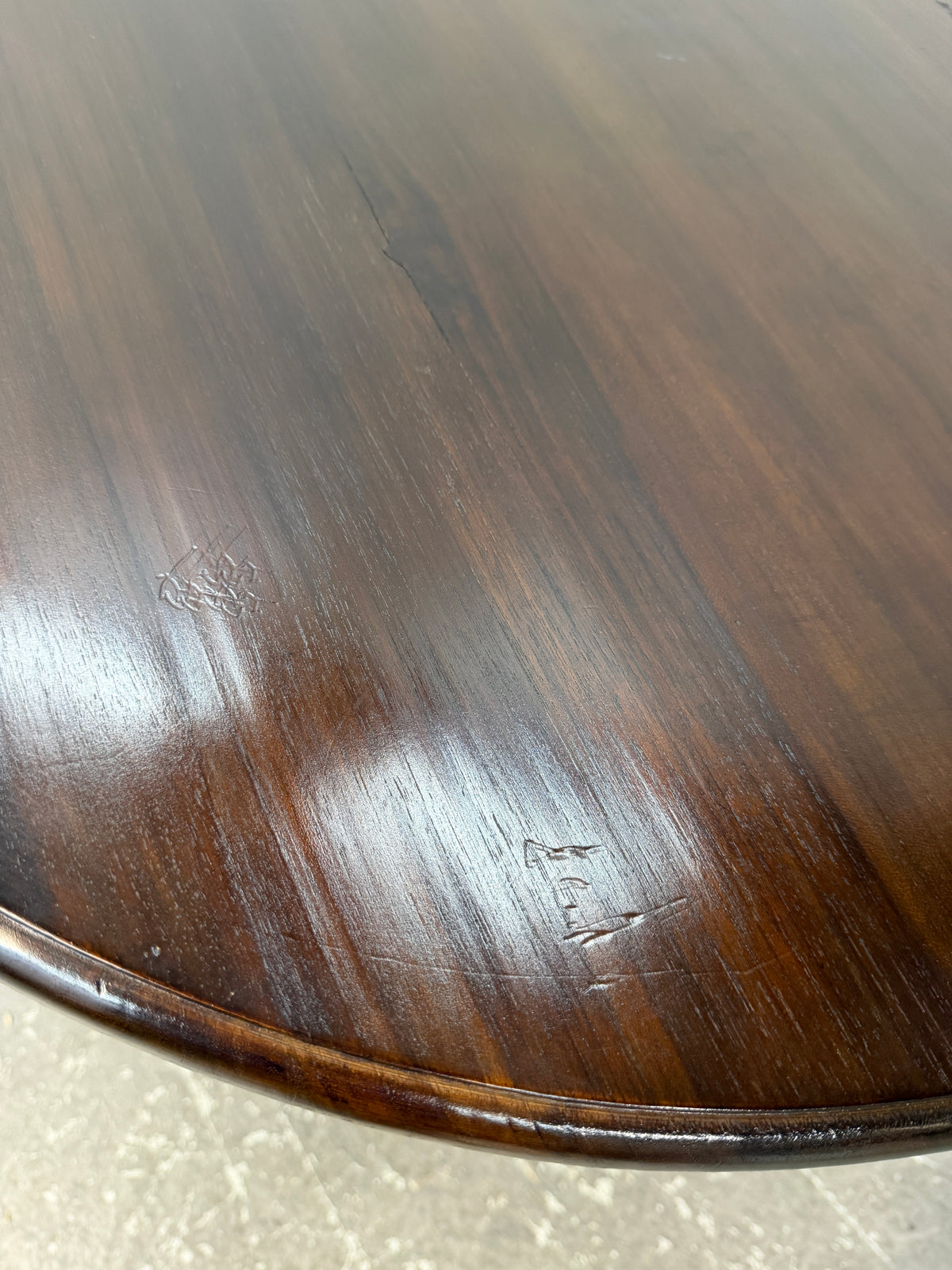 Dark Wood Round Pedestal Table with Four-Leg Base #2573