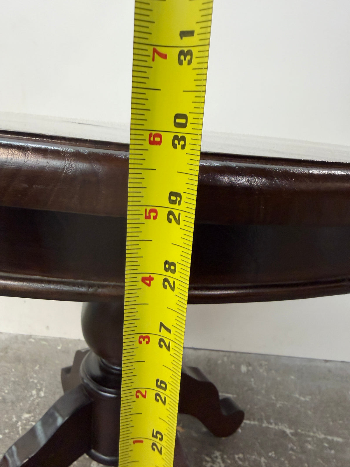 Dark Wood Round Pedestal Table with Four-Leg Base #2573