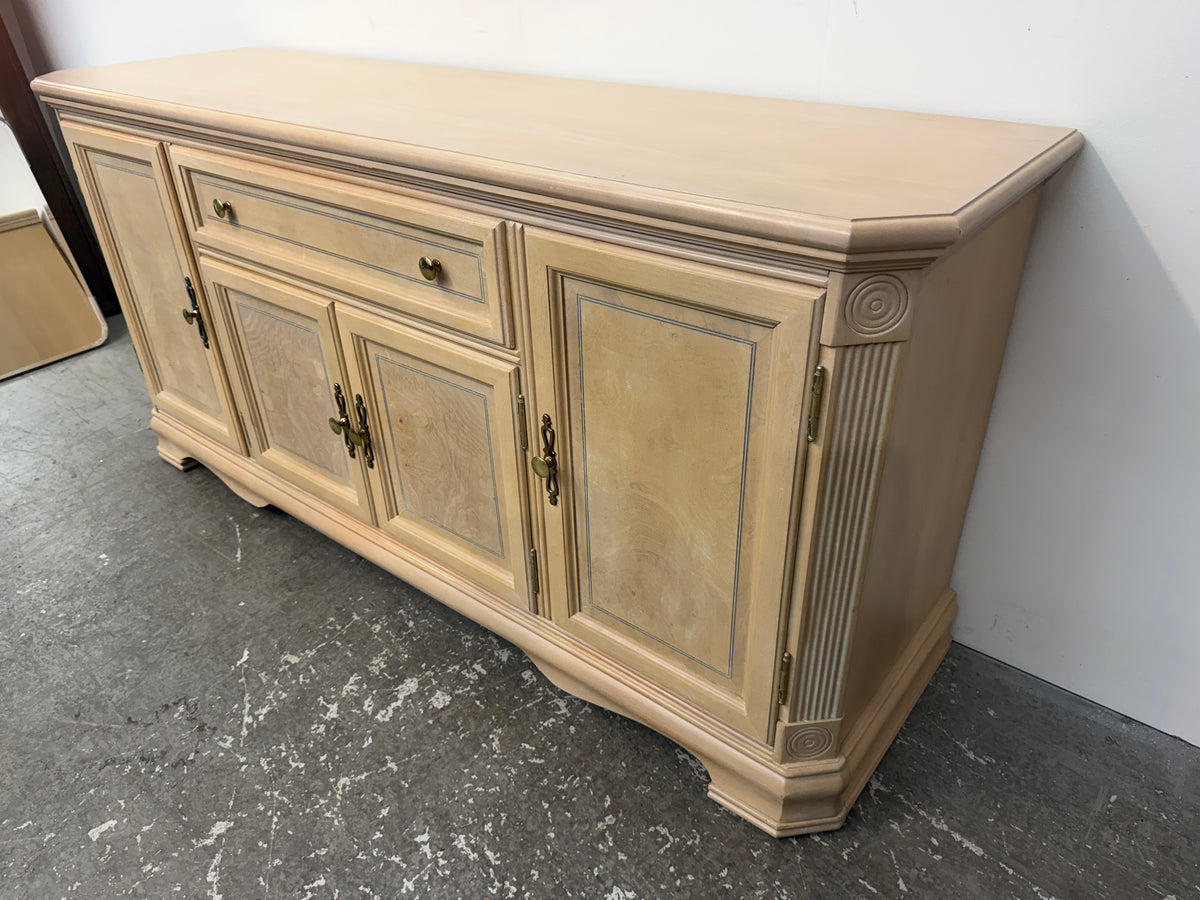 Whitewashed Burl Sideboard Buffet with Silverware Drawer #2576