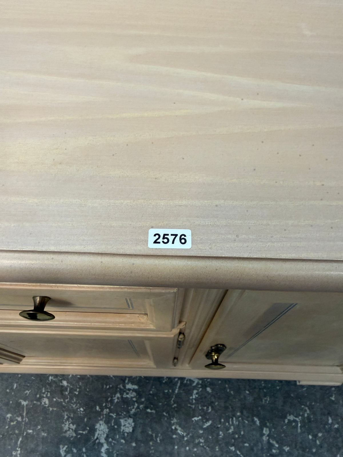 Whitewashed Burl Sideboard Buffet with Silverware Drawer #2576