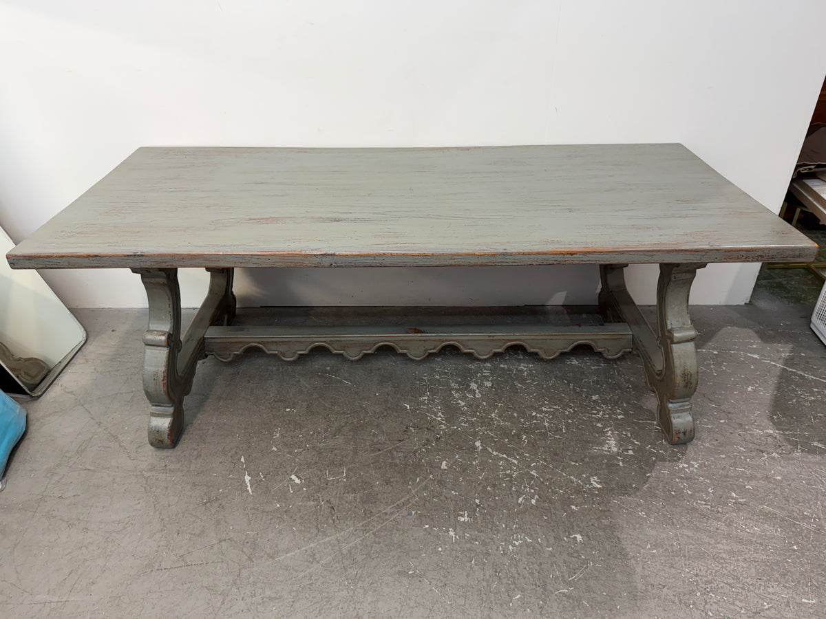 Spanish-Style Gray Painted Trestle Dining Table with Lyre Legs #2577