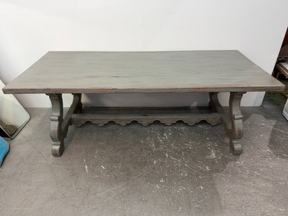 Spanish-Style Gray Painted Trestle Dining Table with Lyre Legs #2577