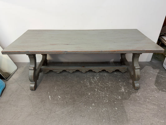 Spanish-Style Gray Painted Trestle Dining Table with Lyre Legs #2577
