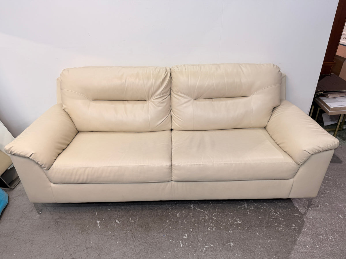 Cream Faux Leather Sofa with Chrome Legs #2579