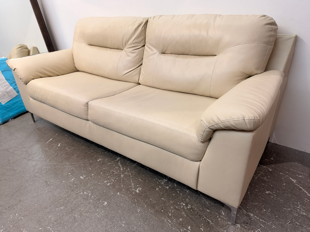 Cream Faux Leather Sofa with Chrome Legs #2579