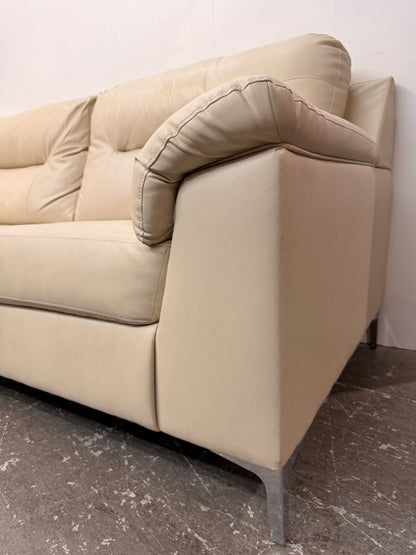 Cream Faux Leather Sofa with Chrome Legs #2579
