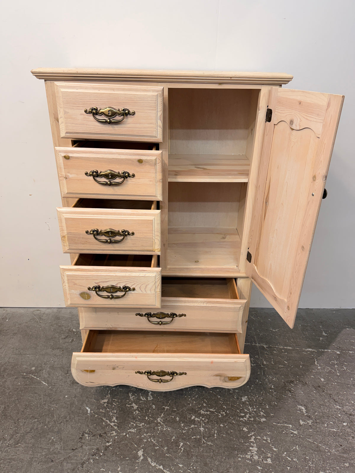 Whitewashed Pine Six-Drawer Tall Chest #2581